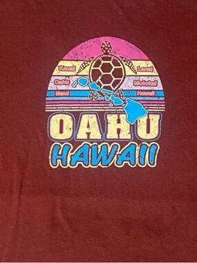 Oahu Hawaii Short Sleeve Tee - Maroon with Turtle Graphic Unisex 2XL